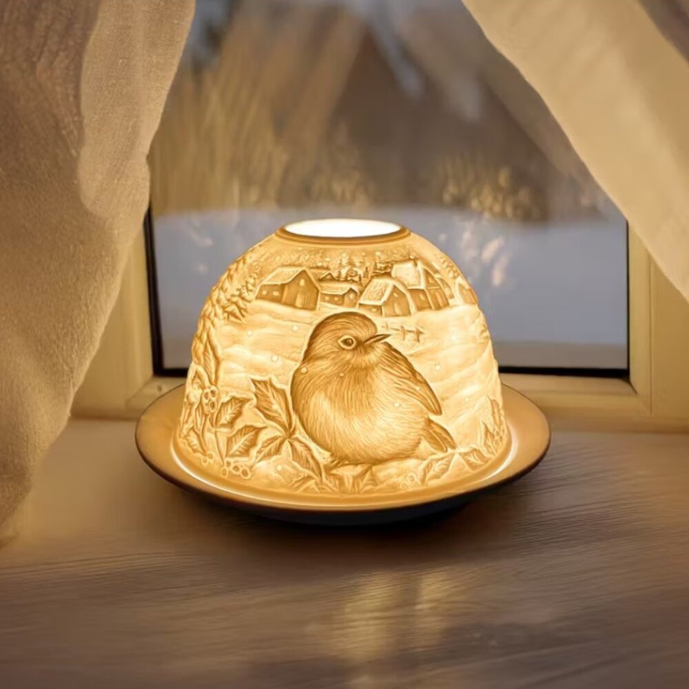 Winter Robin Bird Fairy Lamp Lithophane - Picture 2 of 6